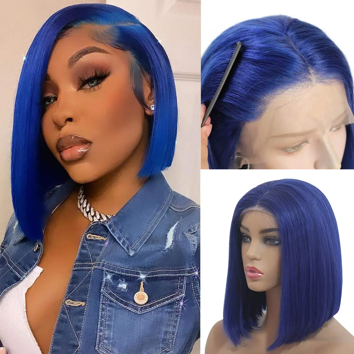 4x4x1 Straight Short Bob Wigs Dark Blue TPart Lace Front Human Hair Wig Brazilian Middle Part PrePlucked Hairline with Baby Hair
4x4x1 Straight Short Bob Wigs Dark Blue TPart Lace Front Human Hair Wig Brazilian Middle Part PrePlucked Hairline with Baby Hair