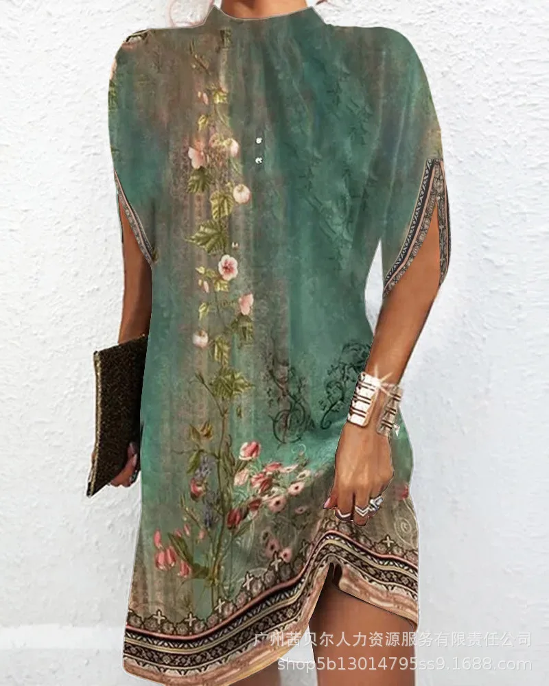 Women Elegant Floral Print Loose Dress 2023 New Casual Summer Fashion Short Sleeve O Neck Mini Dress Streetwear Y2K Clothes 
Women Elegant Floral Print Loose Dress 2023 New Casual Summer Fashion Short Sleeve O Neck Mini Dress Streetwear Y2K Clothes