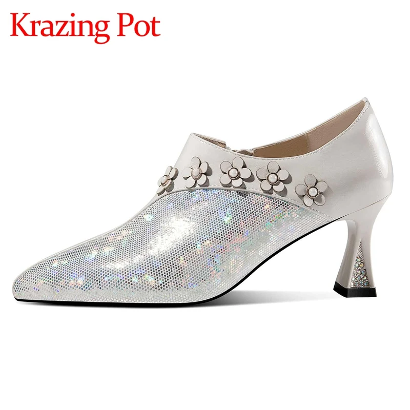 Krazing Pot Large Size European Style Pointed Toe High Heel Brand Shoes Flower Pearl Beauty Lady Party Zipper Women Pumps L51
Krazing Pot Large Size European Style Pointed Toe High Heel Brand Shoes Flower Pearl Beauty Lady Party Zipper Women Pumps L51