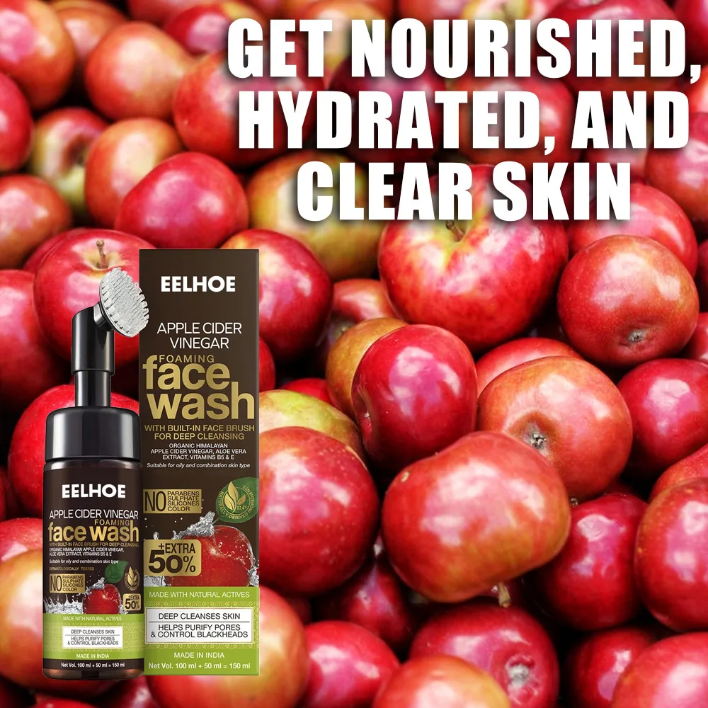 

Eelhoe Apple Cider Vinegar Foaming Face Wash Built-in Brush Foaming Facial Cleanser Control Oil Skin Deep Cleansing Cream（150ml）