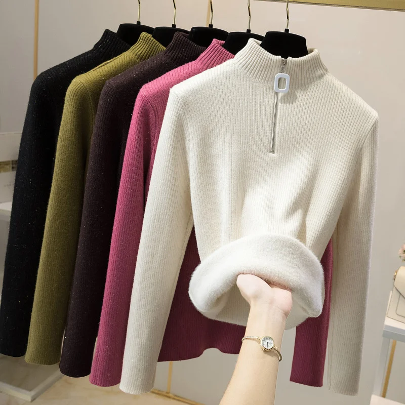 High-Quality Winter Add Velvet Zipper Turtleneck Sweater Women Warm Long Sleeve Pull Knitted Pullovers Korean Knitwear Sweater
High-Quality Winter Add Velvet Zipper Turtleneck Sweater Women Warm Long Sleeve Pull Knitted Pullovers Korean Knitwear Sweater