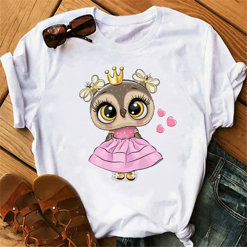 Summer Ladies Cute Owl T-shirt Cartoon Print Ladies T-shirt Short Sleeve Casual White Harajuku Graphic T-shirt Female
Summer Ladies Cute Owl T-shirt Cartoon Print Ladies T-shirt Short Sleeve Casual White Harajuku Graphic T-shirt Female