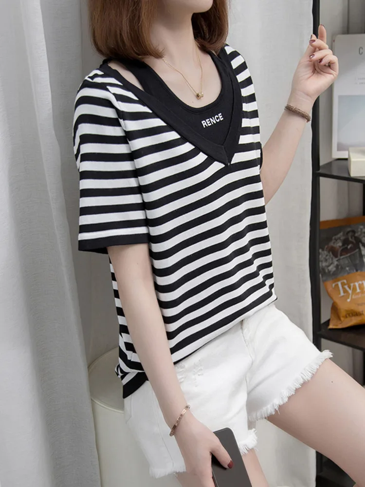 oversize L-4XL fake two pieces knitted t-shirts female summer ice silk loose short sleeve large Tshirt patchwork knitwear tops
oversize L-4XL fake two pieces knitted t-shirts female summer ice silk loose short sleeve large Tshirt patchwork knitwear tops