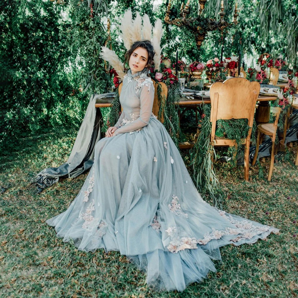 High Neck Long Sleeves 3D Flowers Wedding Photography Dress Modest A Line Embroidered Tulle Graduation Blossom Cocktail Gowns 
High Neck Long Sleeves 3D Flowers Wedding Photography Dress Modest A Line Embroidered Tulle Graduation Blossom Cocktail Gowns