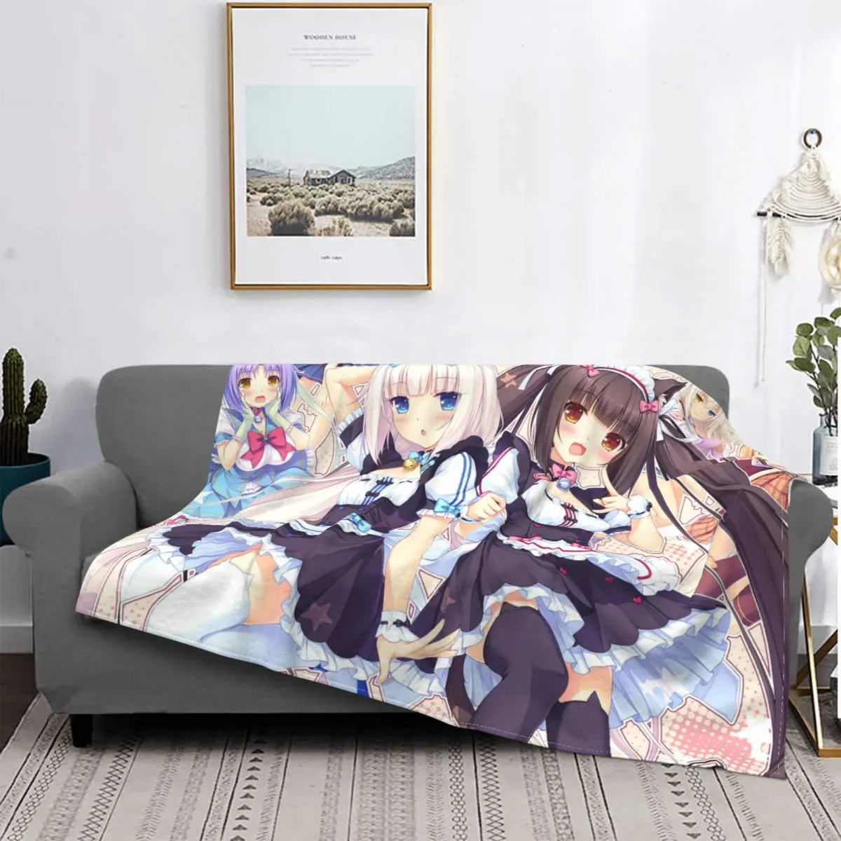 

Nekopara Anime Sexy Fleece Throw Blankets chocola vanilla kashou otaku Blanket for Bedding Bedroom Lightweight Quilt