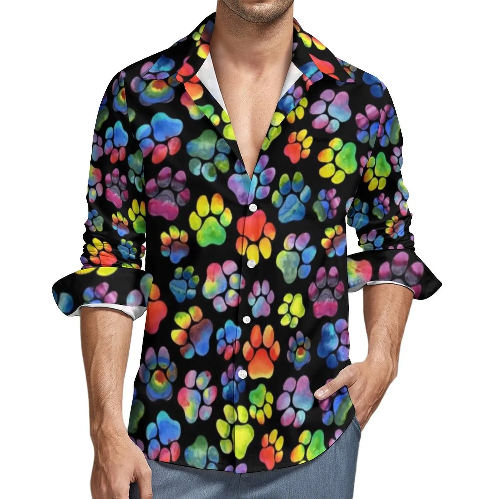 Kitty Dog Pow Shirt Men Rainbow Paw Prints Watercolor Casual Shirts Spring Street Style Custom Blouses Cool Oversized Clothing
Kitty Dog Pow Shirt Men Rainbow Paw Prints Watercolor Casual Shirts Spring Street Style Custom Blouses Cool Oversized Clothing