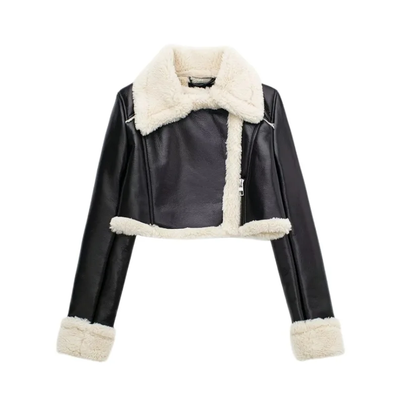 Hot Sale Winter Women's Street Fashion Personality Faux Shearling Cropped Coats Vintage Lapel Motorcycle Jacket Warm Outerwear
Hot Sale Winter Women's Street Fashion Personality Faux Shearling Cropped Coats Vintage Lapel Motorcycle Jacket Warm Outerwear