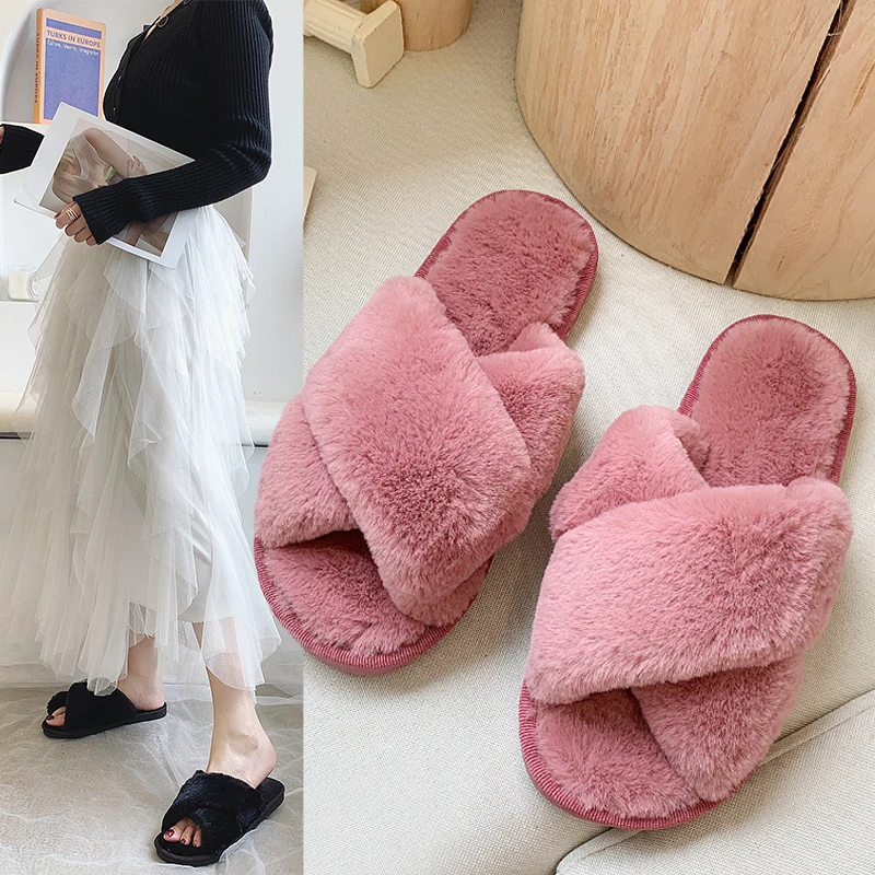 Fall Winter Women's Cotton Slippers Outerwear Cute Home Faux Fur Warm Flats Non-Slip Furry Size 36-41 Cross Solid Sandals
Fall Winter Women's Cotton Slippers Outerwear Cute Home Faux Fur Warm Flats Non-Slip Furry Size 36-41 Cross Solid Sandals