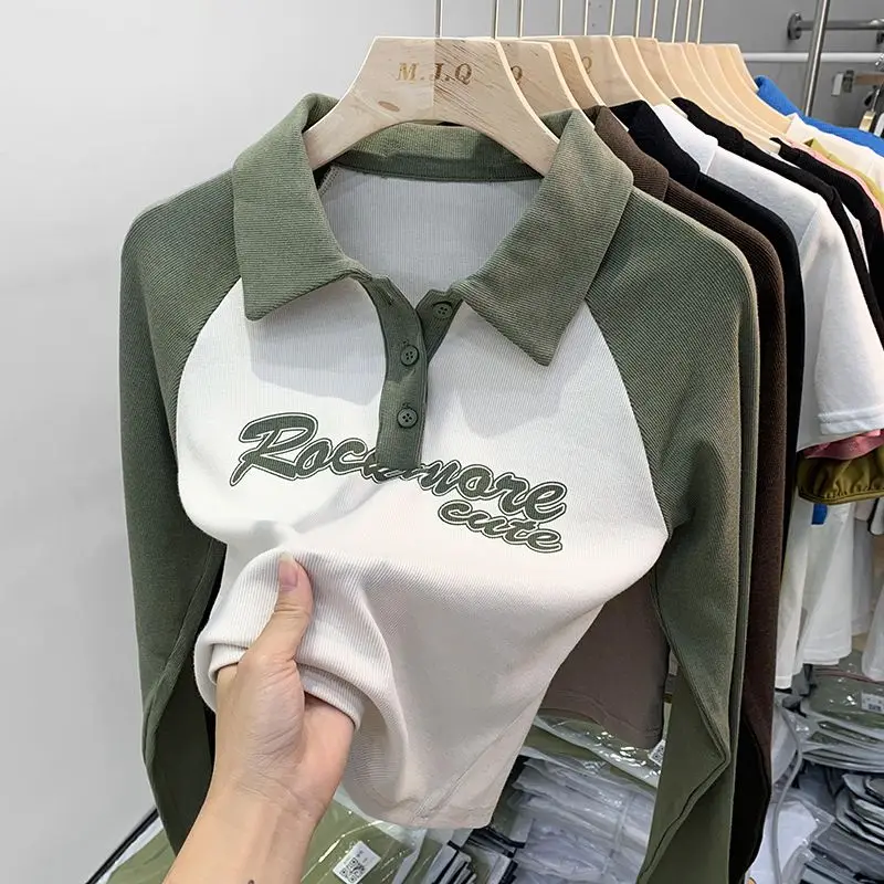 Polo Neck Letter Print Women Crop T-Shirt Full Sleeves Streetwear Hip Hop TEES Tops
Polo Neck Letter Print Women Crop T-Shirt Full Sleeves Streetwear Hip Hop TEES Tops