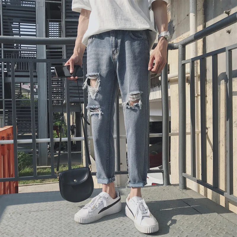 Wholesale 2022 Wide Leg Handsome Ripped Jeans Beggar Ankle Length Hong Kong Style Pants Men Loose Straight Harem Trousers Mens
Wholesale 2022 Wide Leg Handsome Ripped Jeans Beggar Ankle Length Hong Kong Style Pants Men Loose Straight Harem Trousers Mens
