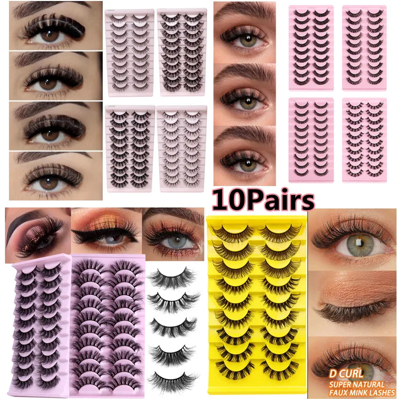 

3D Artificial Eyelashes 10-23mm Hybrid Thick Volume Russian DD Curl Eyelashes 10 Pairs of Reusable Lengthening False Eyelashes