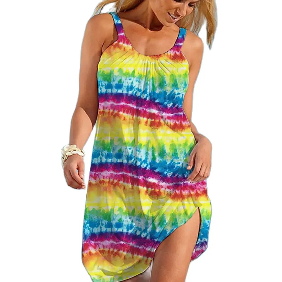 Summer Women Sexy Beach Dresses 3D Rainbow Dark Women Sleeveless Loose Bohemian Vintage Beachwear Girls Fashion Party Dress
Summer Women Sexy Beach Dresses 3D Rainbow Dark Women Sleeveless Loose Bohemian Vintage Beachwear Girls Fashion Party Dress