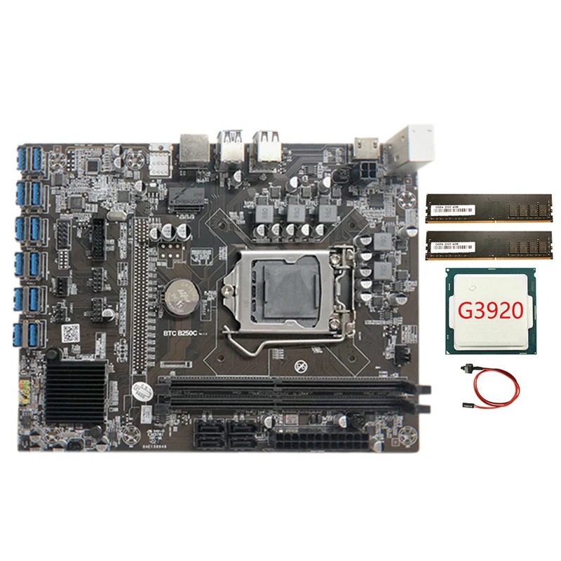 B250C Mining Motherboard With G3920 CPU+2XDDR4 4G 2133Mhz RAM+Switch Cable 12XPCIE To USB3.0 Card Slot Board For BTC
B250C Mining Motherboard With G3920 CPU+2XDDR4 4G 2133Mhz RAM+Switch Cable 12XPCIE To USB3.0 Card Slot Board For BTC