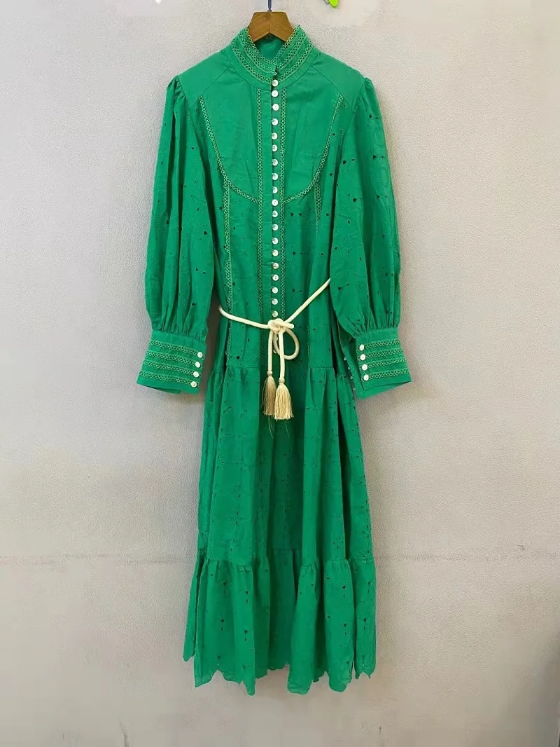 High Quality New 2023 Spring Long Dress Women Allover Exquisite Embroidery Tassel String Belt Deco Long Sleeve Dress Maxi Green
High Quality New 2023 Spring Long Dress Women Allover Exquisite Embroidery Tassel String Belt Deco Long Sleeve Dress Maxi Green