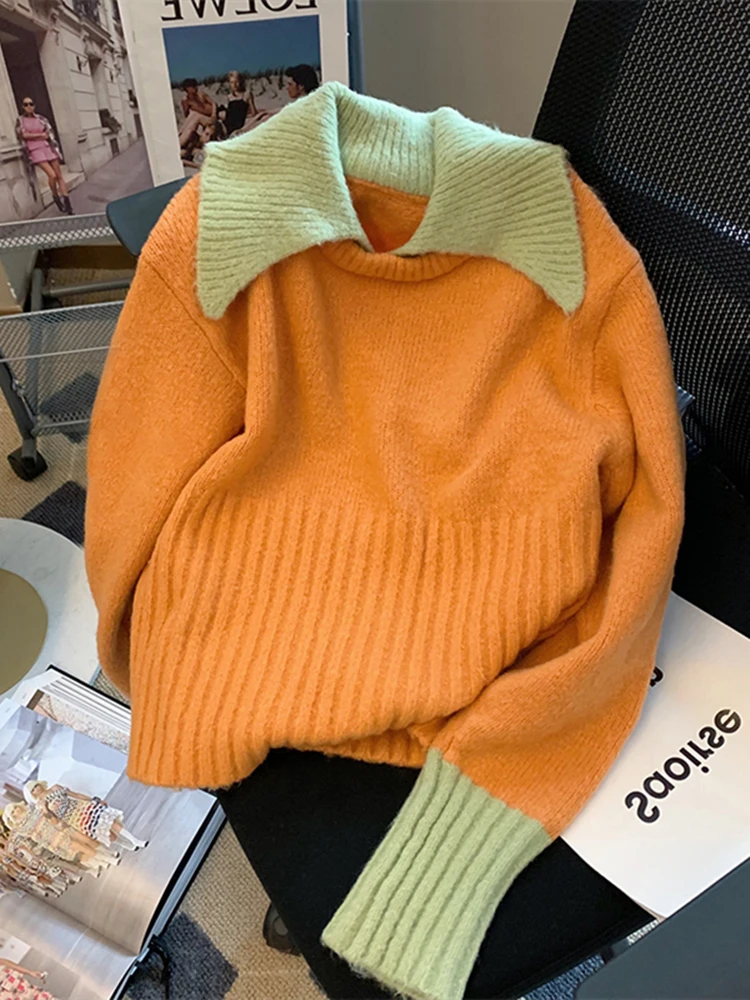 Color-blocking Lapel Knitted Sweater Women's Spring Autumn New Retro Japanese Simple Style Long-sleeved Pullover Trendy Female
Color-blocking Lapel Knitted Sweater Women's Spring Autumn New Retro Japanese Simple Style Long-sleeved Pullover Trendy Female
