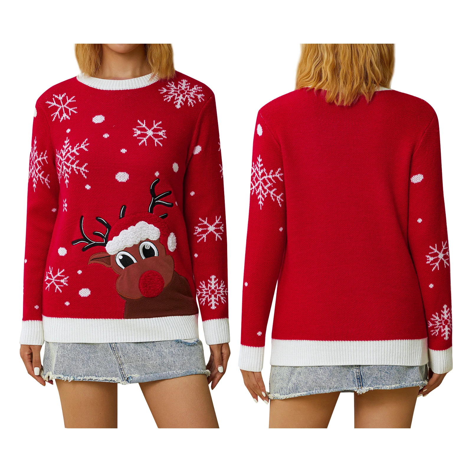 Adults Unisex Christmas Sweater Snowflake Elk Print Crew Neck Long Sleeve Knitwear Winter Outfit for Women Men 
Adults Unisex Christmas Sweater Snowflake Elk Print Crew Neck Long Sleeve Knitwear Winter Outfit for Women Men