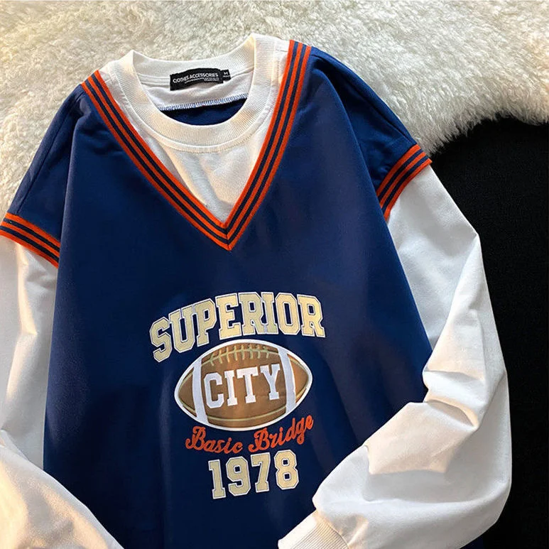 Vintage American college style sweatshirt women oversized trend fried street hip-hop fake two-piece tops ins printed sweatshirt
Vintage American college style sweatshirt women oversized trend fried street hip-hop fake two-piece tops ins printed sweatshirt