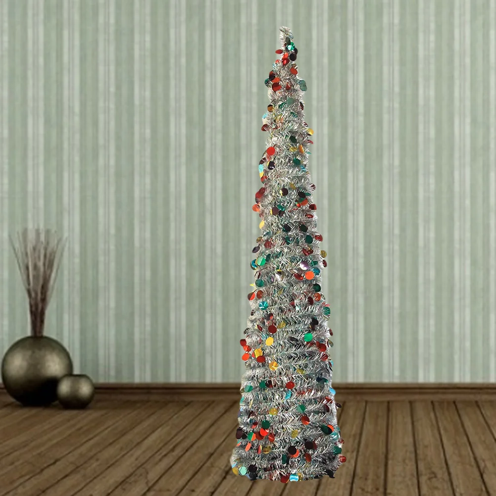 

Tinsel Christmas Tree: Collapsible Xmas Trees Silver Sequin Holiday Tree for Small Spaces Apartment Fireplace Party Home Office