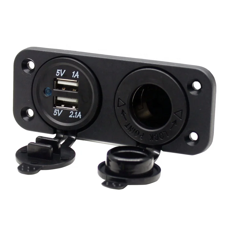 

12V Waterproof Panel Mounting Dual Car Cigarette Lighter Socket 3.1A USB Chargers