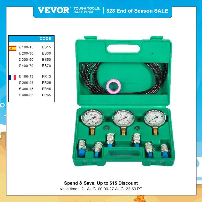 VEVOR 0-60Mpa Hydraulic Pressure Gauge Test Kit With Portable Case Digital Manometer Measurement Instruments for Excavators Use
VEVOR 0-60Mpa Hydraulic Pressure Gauge Test Kit With Portable Case Digital Manometer Measurement Instruments for Excavators Use