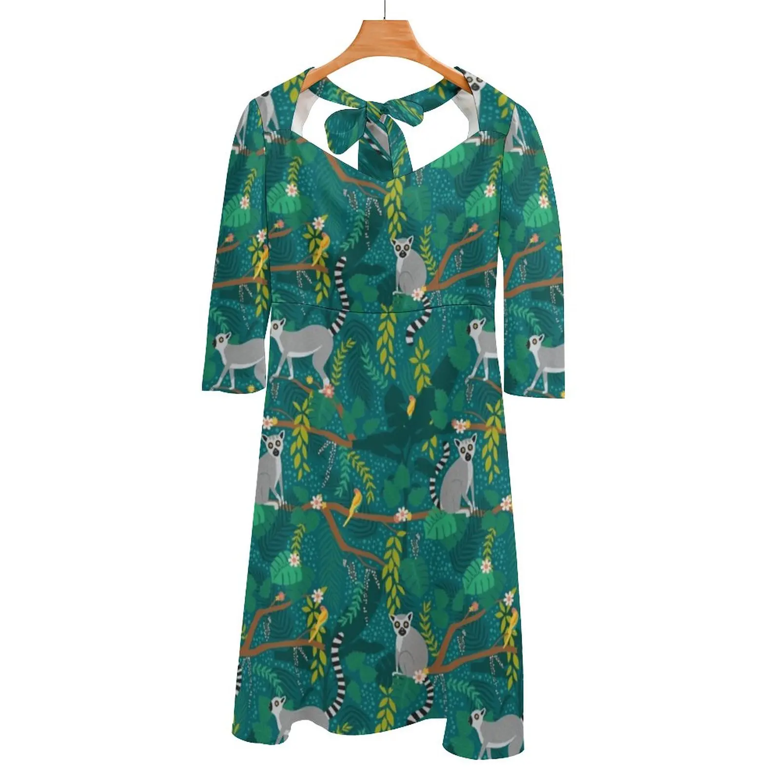 Lemurs In A Teal Jungle Square Neck Dress Back Lacing Backless Dress Elegant Beach Party Dress Korean Lemur Teal Green Blue 
Lemurs In A Teal Jungle Square Neck Dress Back Lacing Backless Dress Elegant Beach Party Dress Korean Lemur Teal Green Blue