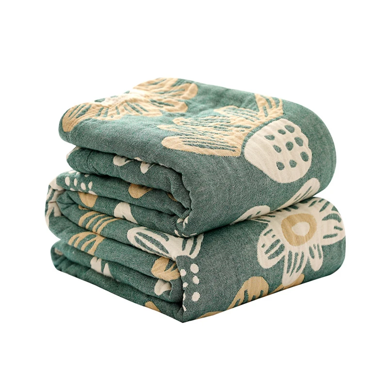 

6-layer Cotton Gauze Towel Quilt Bedspread Botanical Print Summer Air-conditioning Quilts Sofa Throw Blanket Comforter Bed Cover