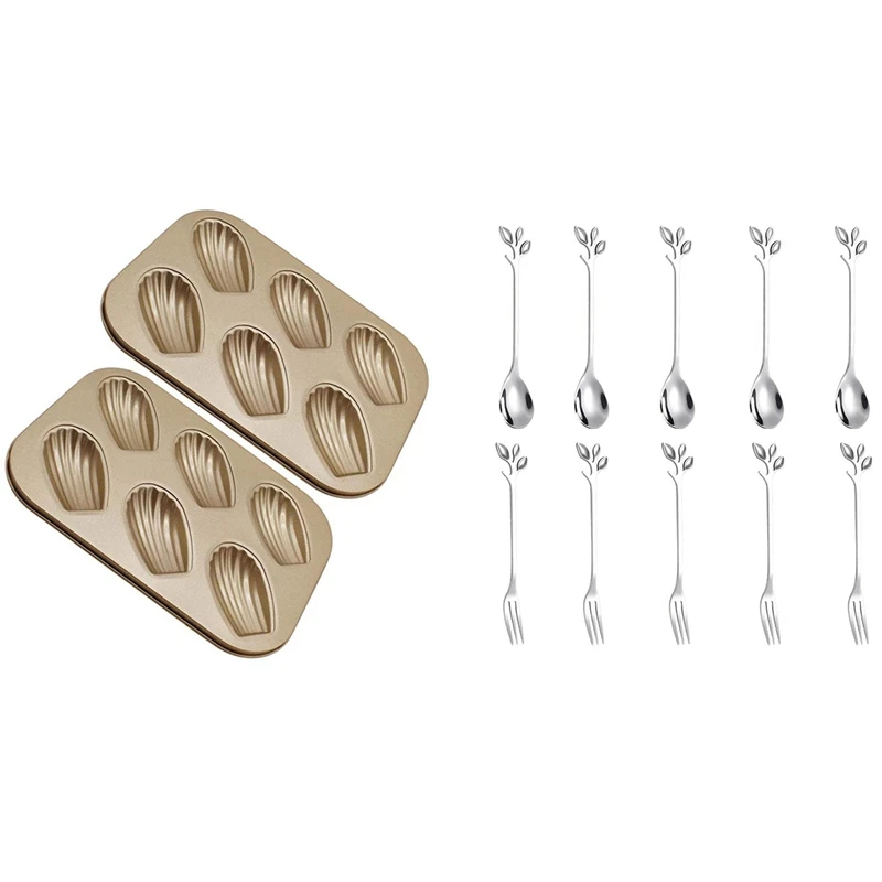 5Spoon+5Forks Stainless Steel Leaf Coffee Cake Spoon Fork & 2 Pack Madeleine Mold Cake Pan
5Spoon+5Forks Stainless Steel Leaf Coffee Cake Spoon Fork & 2 Pack Madeleine Mold Cake Pan