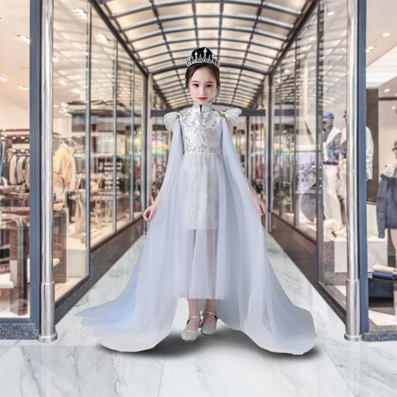 Girls' dress super fairy little princess birthday party dance dress tail performance dress host little girl foreign cheongsam
Girls' dress super fairy little princess birthday party dance dress tail performance dress host little girl foreign cheongsam