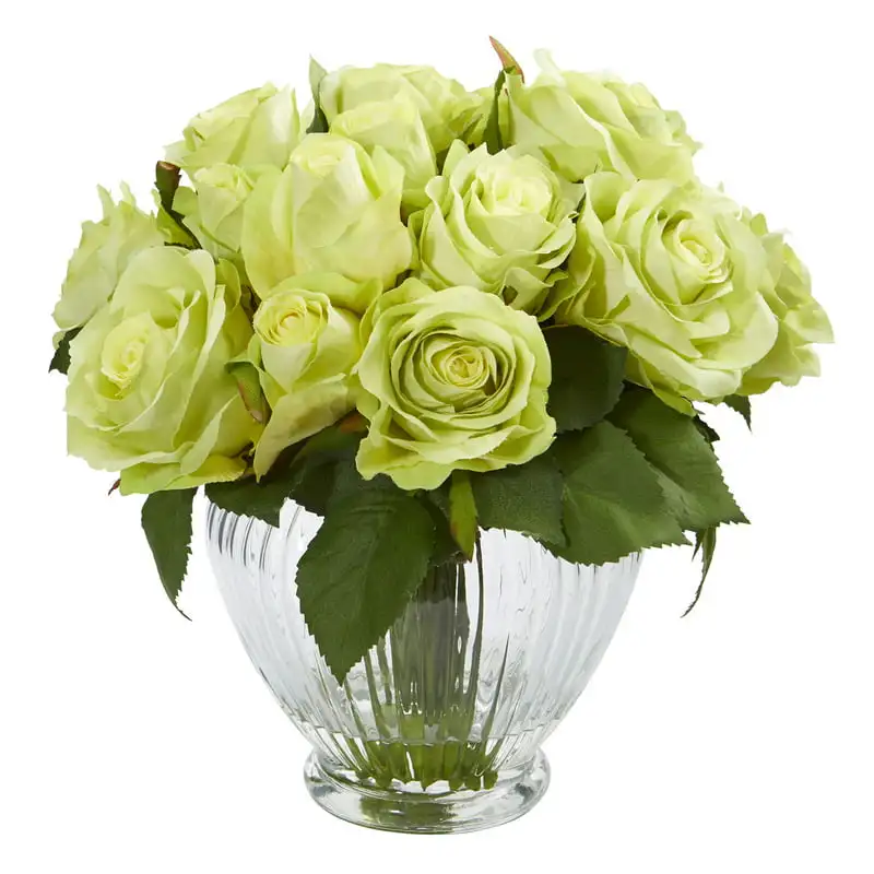 9 in. Rose Artificial Floral Arrangement in Elegant Glass Vase Wedding Party Vase Home Autumn Decoration Fake Flower
9 in. Rose Artificial Floral Arrangement in Elegant Glass Vase Wedding Party Vase Home Autumn Decoration Fake Flower
