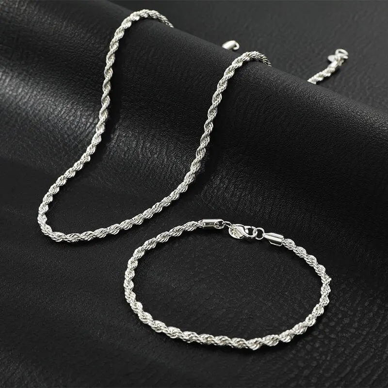 Silver Plated Necklace Bracelet For Men And Women Simple Hip Hop Style 4mm Twisted Twist Rope Iron Chain With Copper Lobste
Silver Plated Necklace Bracelet For Men And Women Simple Hip Hop Style 4mm Twisted Twist Rope Iron Chain With Copper Lobste