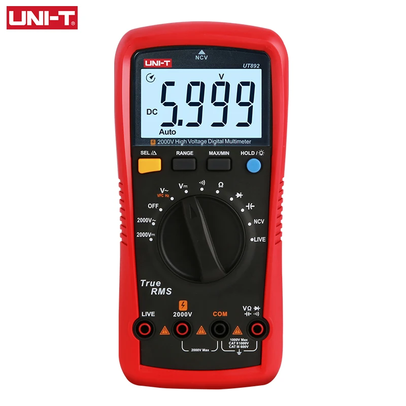 UNI-T 2000V High Voltage Digital Multimeter UT892 For Mine AC DC Voltmeter 6000 Counts True RMS Capacitor Tester Frequency Meter
UNI-T 2000V High Voltage Digital Multimeter UT892 For Mine AC DC Voltmeter 6000 Counts True RMS Capacitor Tester Frequency Meter