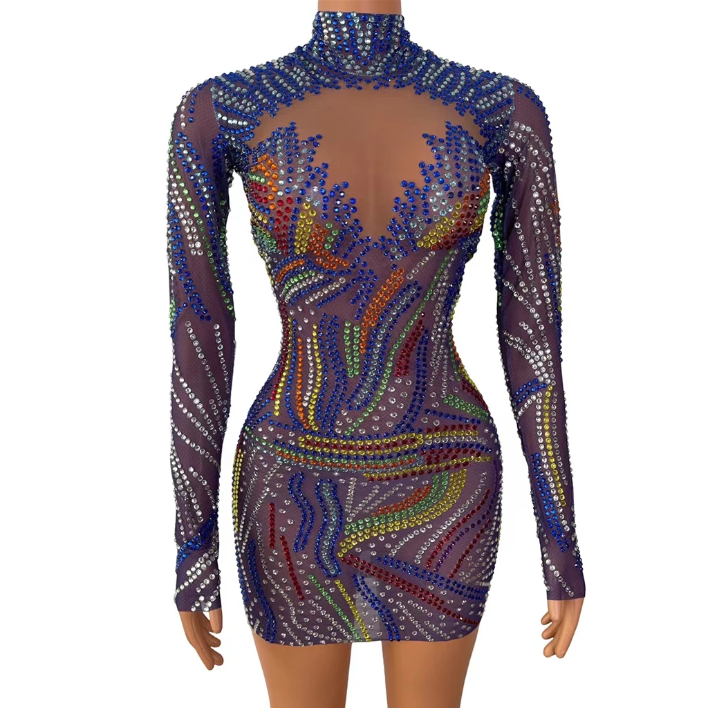 Sexy Women Costume Sparkly Multi-color Rhinestone Long Sleeve Short Dress Evening Birthday Party Dress Dancer Singer Stage Wear
Sexy Women Costume Sparkly Multi-color Rhinestone Long Sleeve Short Dress Evening Birthday Party Dress Dancer Singer Stage Wear