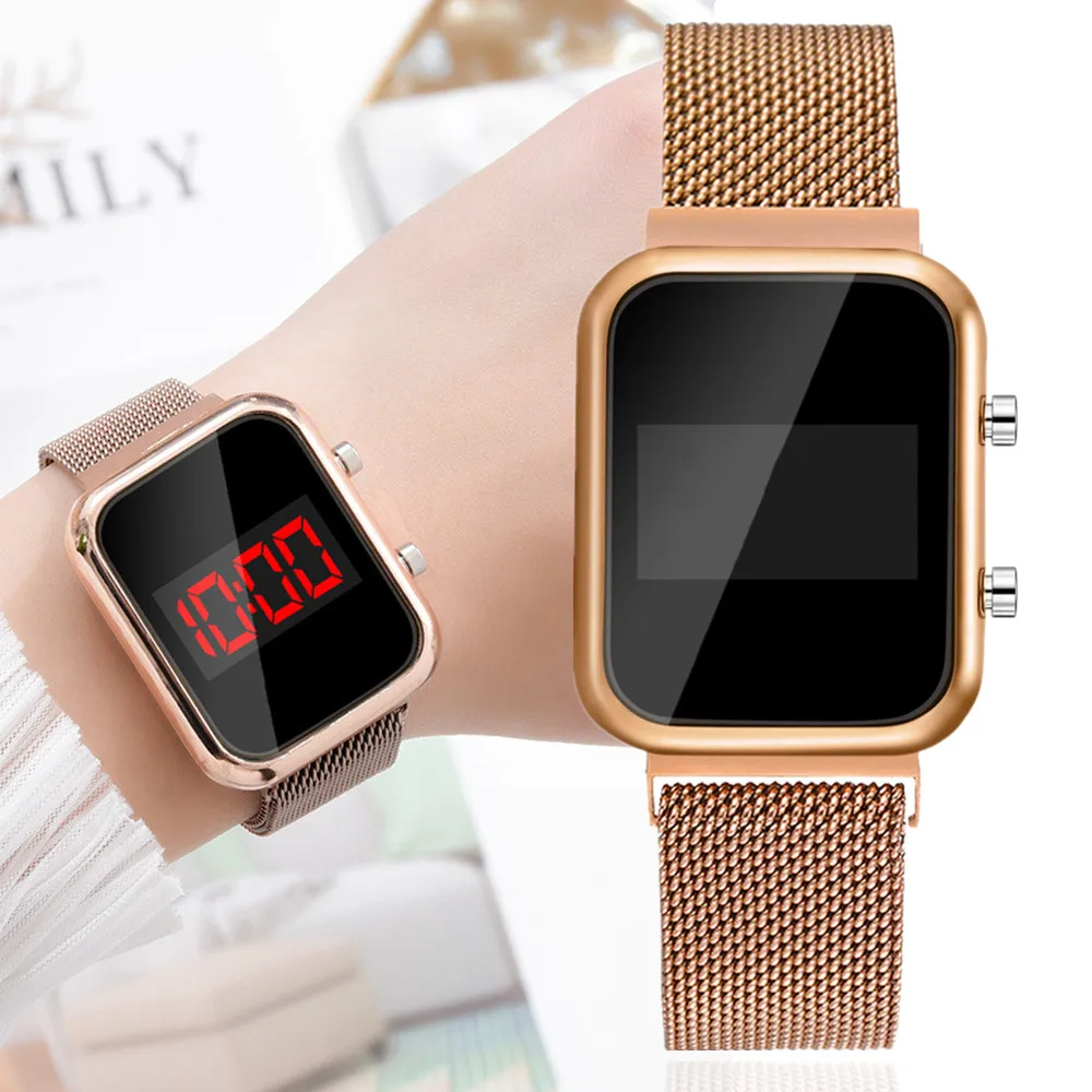 

Часы наручные женские электронные, роскошные цифровые водонепроницаемые светодиодные модные, с браслетом из розового золота