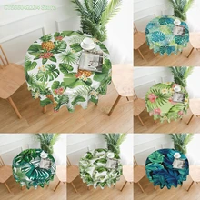 Tropical Palm Leaves and Flower Round Tablecloth Resistant Water-Proof Circular Table Cover Decorative for Kitchen Dining Picnic