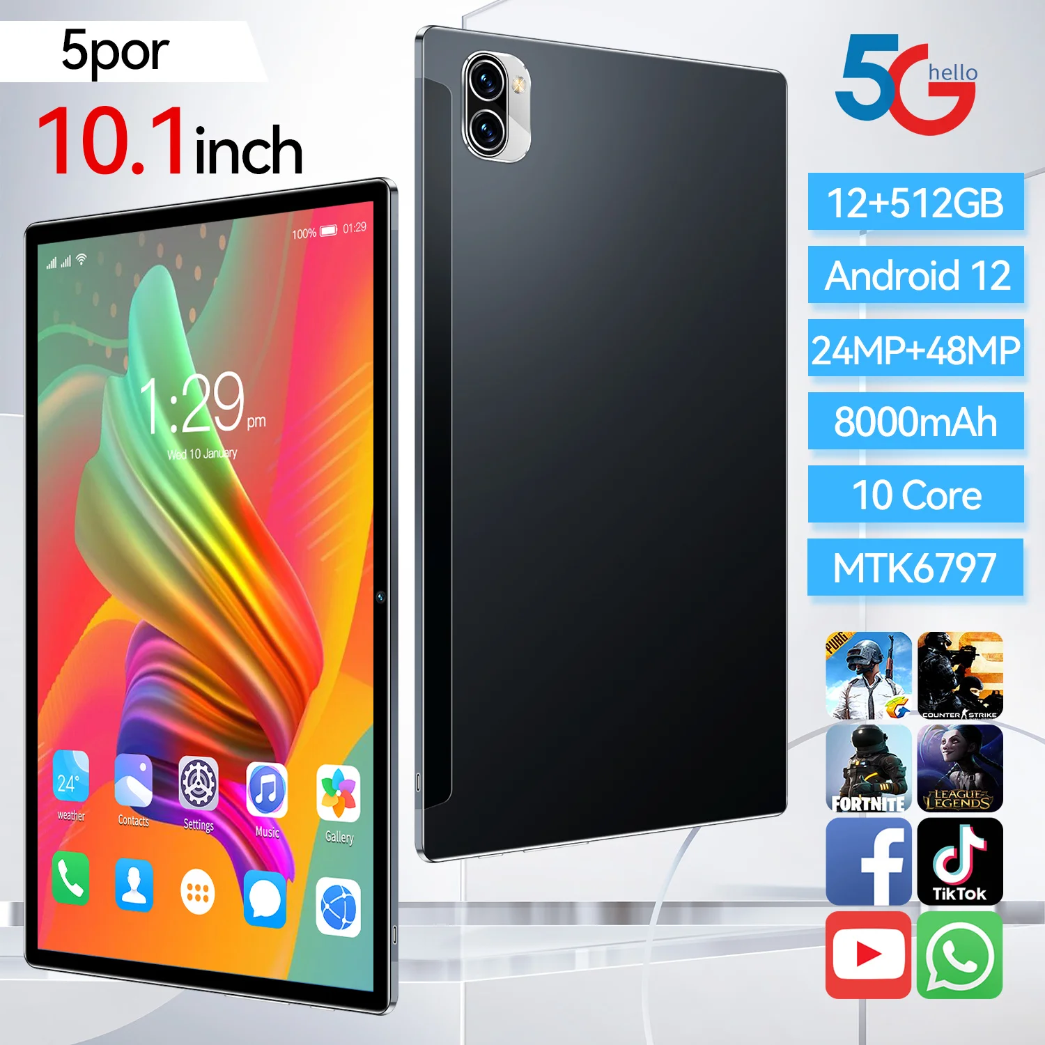 2023 New Pad 12G+512GB Global Version Android 12 WiFi PC Dual SIM SD Card Tablet 10.1 Inch MTK67975G Call Phone 8000mAh
2023 New Pad 12G+512GB Global Version Android 12 WiFi PC Dual SIM SD Card Tablet 10.1 Inch MTK67975G Call Phone 8000mAh