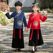 Hanfu Boys Girl Traditional Chinese Dress School Clothes Style Ancient Childrens Performance Students Red Modern Hanfu Kids