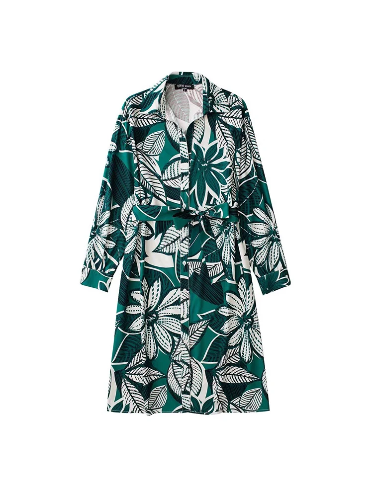 Women Turn-down Collar Single Breasted Shirt Dress Long Sleeve Floral Print Midi Green Dresses With Sashes 2022
Women Turn-down Collar Single Breasted Shirt Dress Long Sleeve Floral Print Midi Green Dresses With Sashes 2022