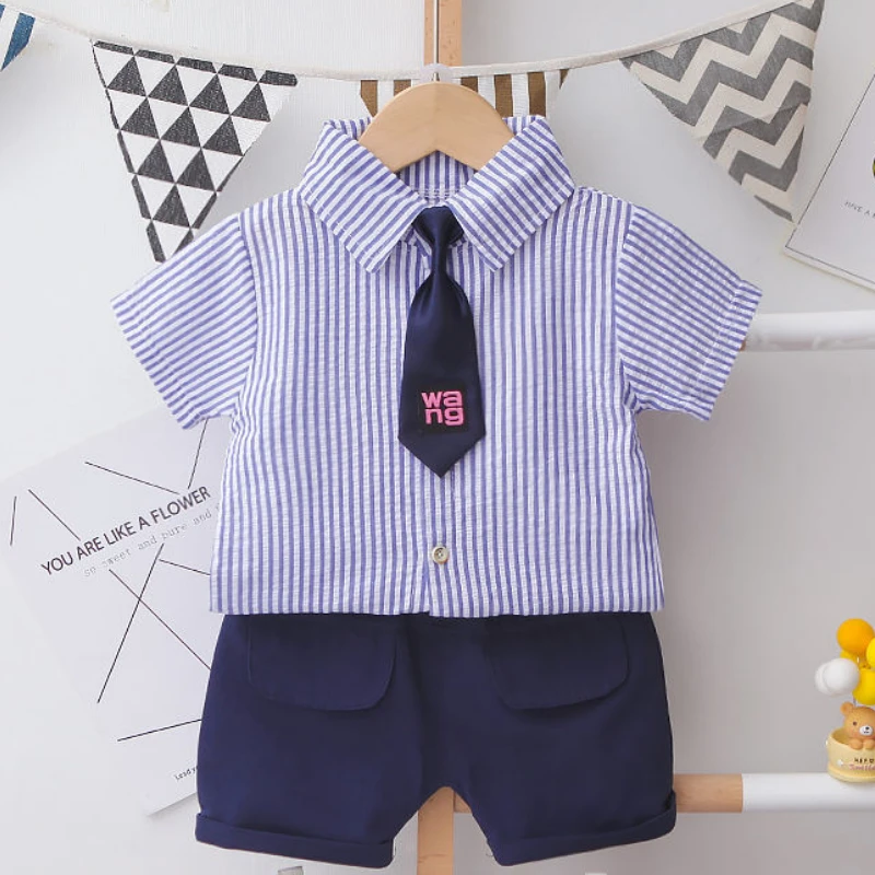 1-4Y Baby Boy Newborn Cotton Summer Suit Leisure Tie Stripe Short-sleeved shirt + Shorts Two set toddler clothes Kids clothing
1-4Y Baby Boy Newborn Cotton Summer Suit Leisure Tie Stripe Short-sleeved shirt + Shorts Two set toddler clothes Kids clothing