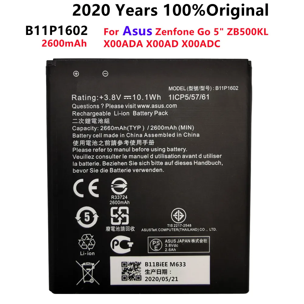 

100% Original B11P1602 2600mAh NEW Battery For Asus Zenfone Go 5" ZB500KL X00ADA X00AD X00ADC CellPhone Battery