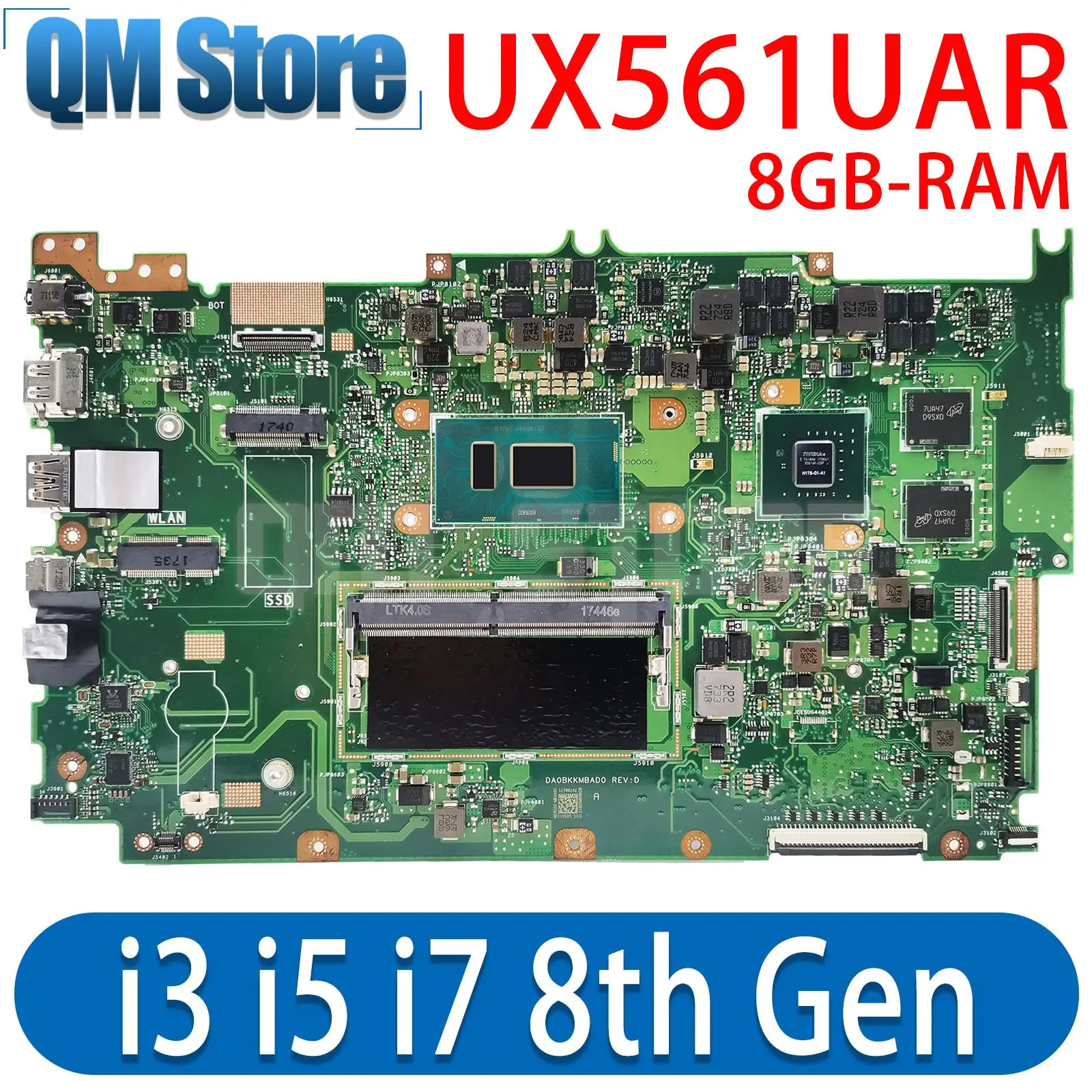 

UX561UAR Mainboard I7-8550U I5-8250U I3-8130U CPU For ASUS UX561U X561U UX561UA Q525UAR Q525UA Laotop Motherboard 8G-RAM UMA/V2
