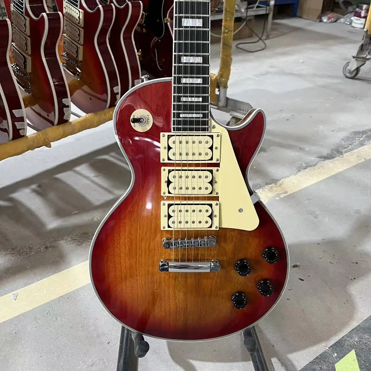 

Custom Electric Guitar Cherry Sunburst Color Mahogany Body Rosewood Fingerboard Three Pickups Free Shipping