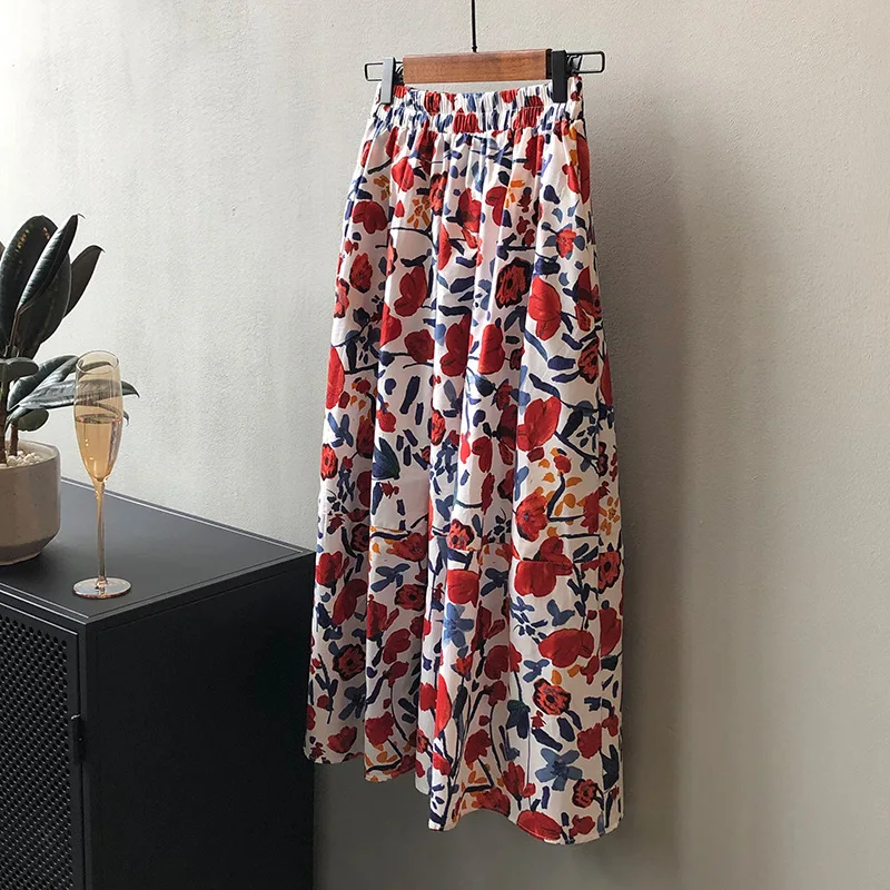 Женская Повседневная юбка с цветочным принтом, свободная облегающая трапециевидная юбка-зонтик в Корейском стиле ретро, лето 2022 
Женская Повседневная юбка с цветочным принтом, свободная облегающая трапециевидная юбка-зонтик в Корейском стиле ретро, лето 2022