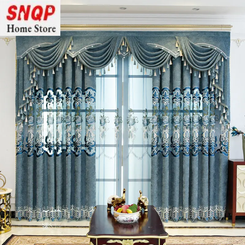 European-style blue curtains living room dining room bedroom custom water soluble chenille hollow embroidery blackout
European-style blue curtains living room dining room bedroom custom water soluble chenille hollow embroidery blackout