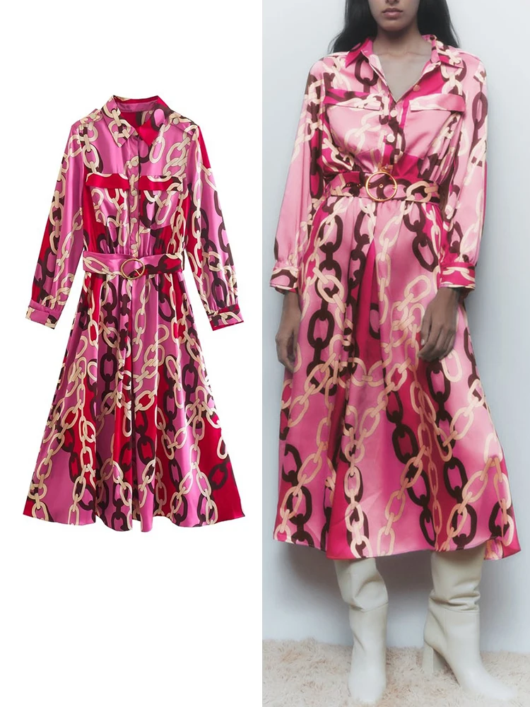 TRAF New Women Fashion Chain Print Dresses With Belt 2022 Female Elegant Turn Down Collar Dresses Long Sleeve Soft Vestidos
TRAF New Women Fashion Chain Print Dresses With Belt 2022 Female Elegant Turn Down Collar Dresses Long Sleeve Soft Vestidos