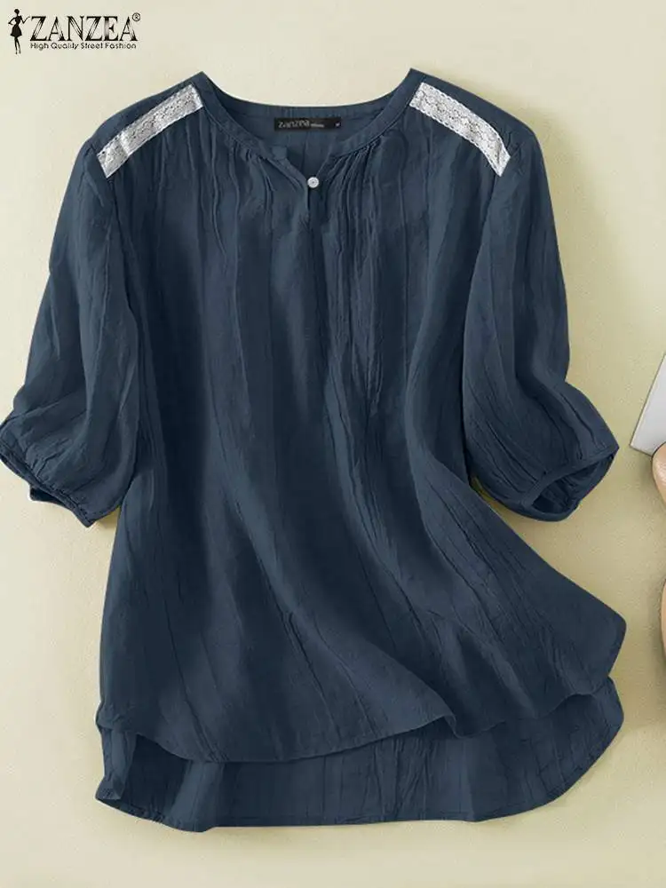 Женская кружевная блузка ZANZEA с V-образным вырезом и рукавом 3/4, Модные Элегантные повседневные топы, однотонная Рабочая Рубашка, лето 2022
Женская кружевная блузка ZANZEA с V-образным вырезом и рукавом 3/4, Модные Элегантные повседневные топы, однотонная Рабочая Рубашка, лето 2022