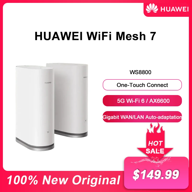 New HUAWEI WiFi Mesh 7 WS8800 AX6600 Whole Home Coverage One-Touch Connect HarmonyOS Mesh+ Router WiFi6 Plus Internal Antennas
New HUAWEI WiFi Mesh 7 WS8800 AX6600 Whole Home Coverage One-Touch Connect HarmonyOS Mesh+ Router WiFi6 Plus Internal Antennas