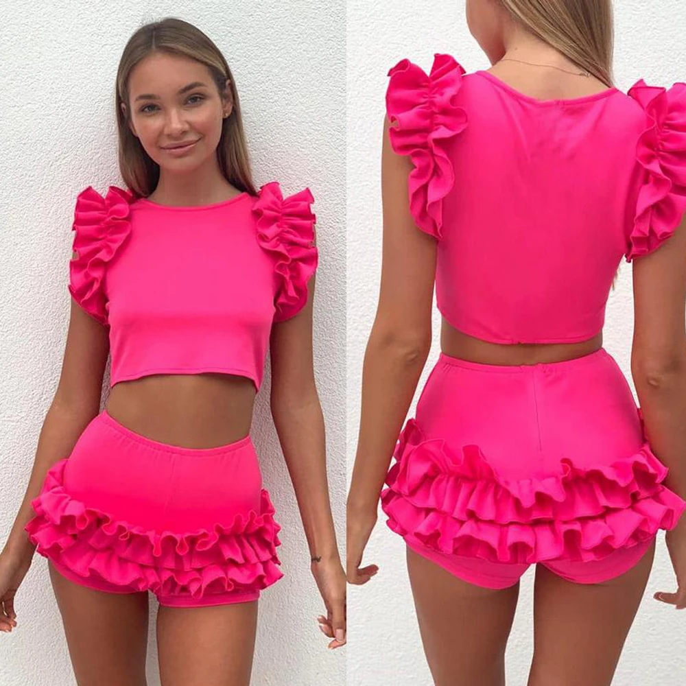 Summer Cute Women Girls Lace Frill Two-Piece Swimsuit Solid Bikini Set Fly Sleeve Padded Crop Tops+Ruffles High Waist Shorts
Summer Cute Women Girls Lace Frill Two-Piece Swimsuit Solid Bikini Set Fly Sleeve Padded Crop Tops+Ruffles High Waist Shorts