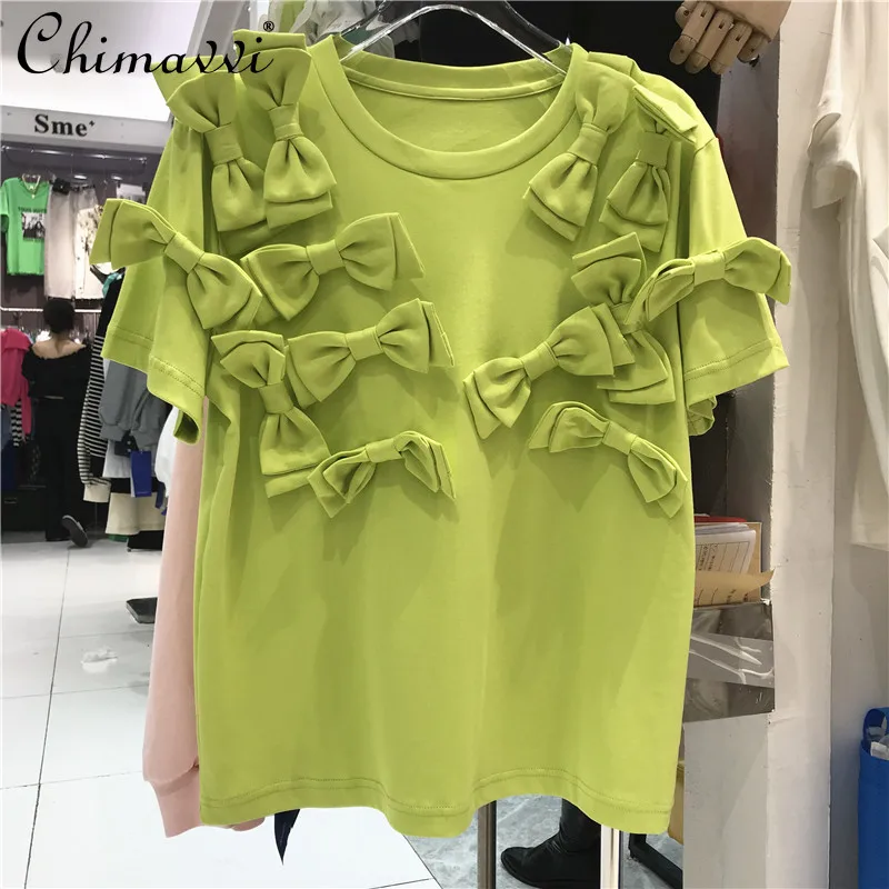 Three-Dimensional Bow Round Neck Pullover Top 2022 Summer Clothes New Loose Slimming Temperament Underwear Short-Sleeved T-shirt
Three-Dimensional Bow Round Neck Pullover Top 2022 Summer Clothes New Loose Slimming Temperament Underwear Short-Sleeved T-shirt