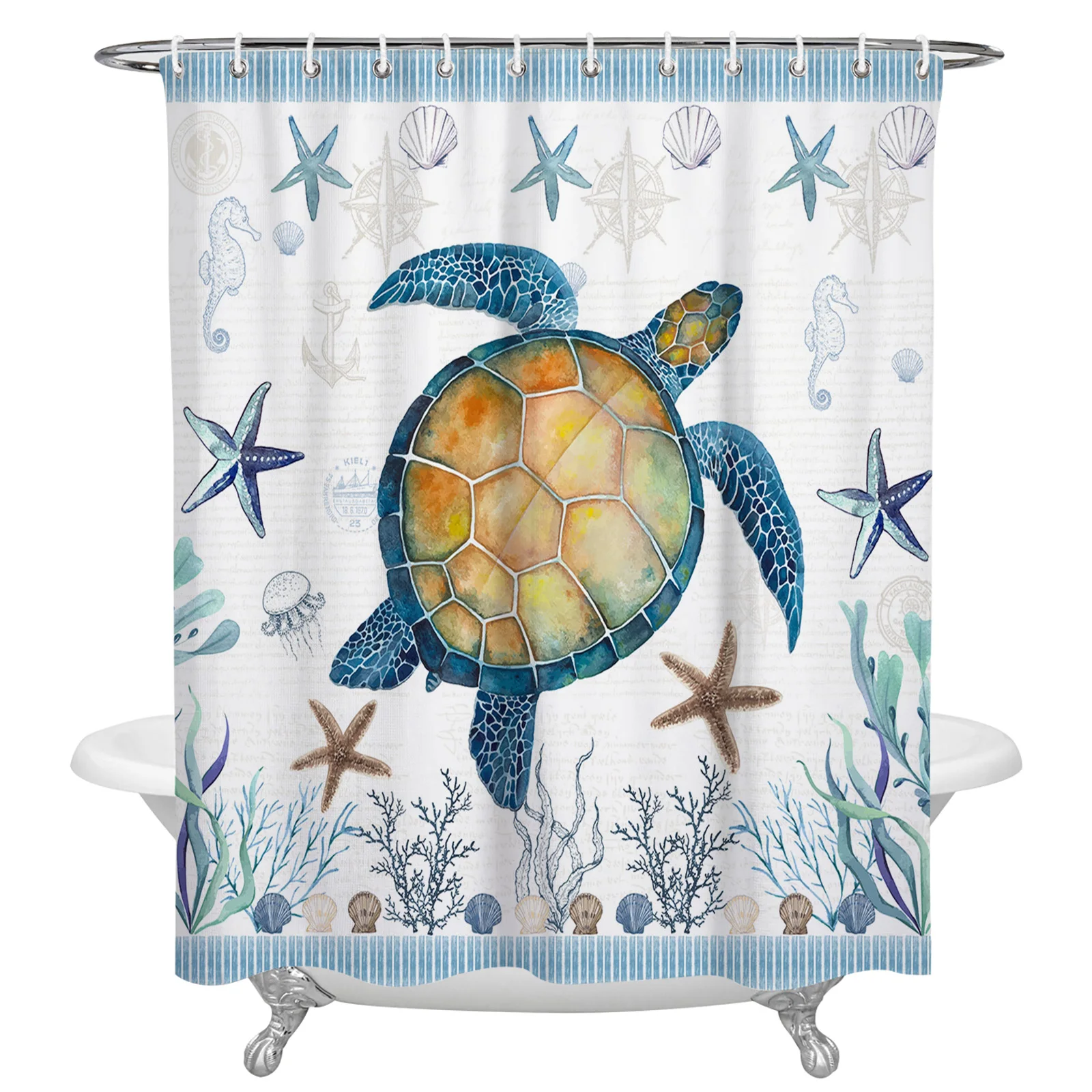 Sea Turtle Blue Starfish Shell Bathroom Shower Curtain Home Decor Polyester Fabric Waterproof Shower Curtains with Hooks
Sea Turtle Blue Starfish Shell Bathroom Shower Curtain Home Decor Polyester Fabric Waterproof Shower Curtains with Hooks