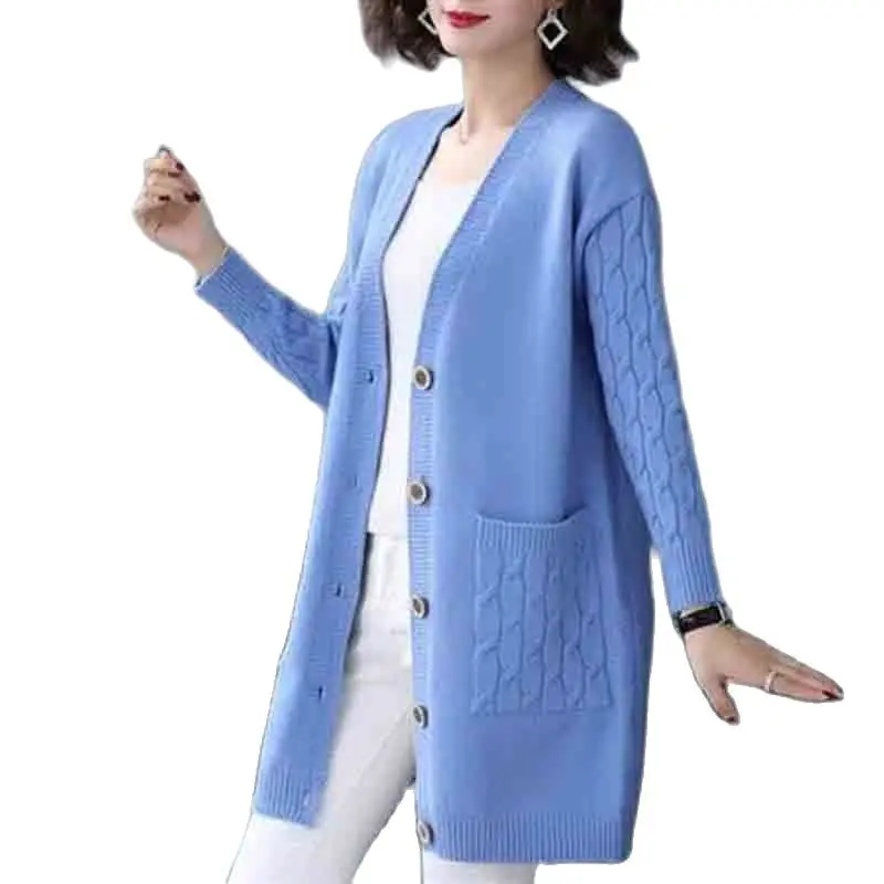 Pring And Autumn New Korean Style Women's Knitted Pocket Cardigan With Amedium And Long Loose All-match Knitted Sweater Coat
Pring And Autumn New Korean Style Women's Knitted Pocket Cardigan With Amedium And Long Loose All-match Knitted Sweater Coat